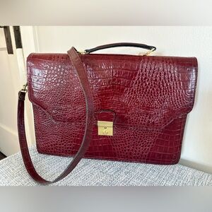 Vintage Maroon Crocodile Embossed Leather Briefcase or Portfolio